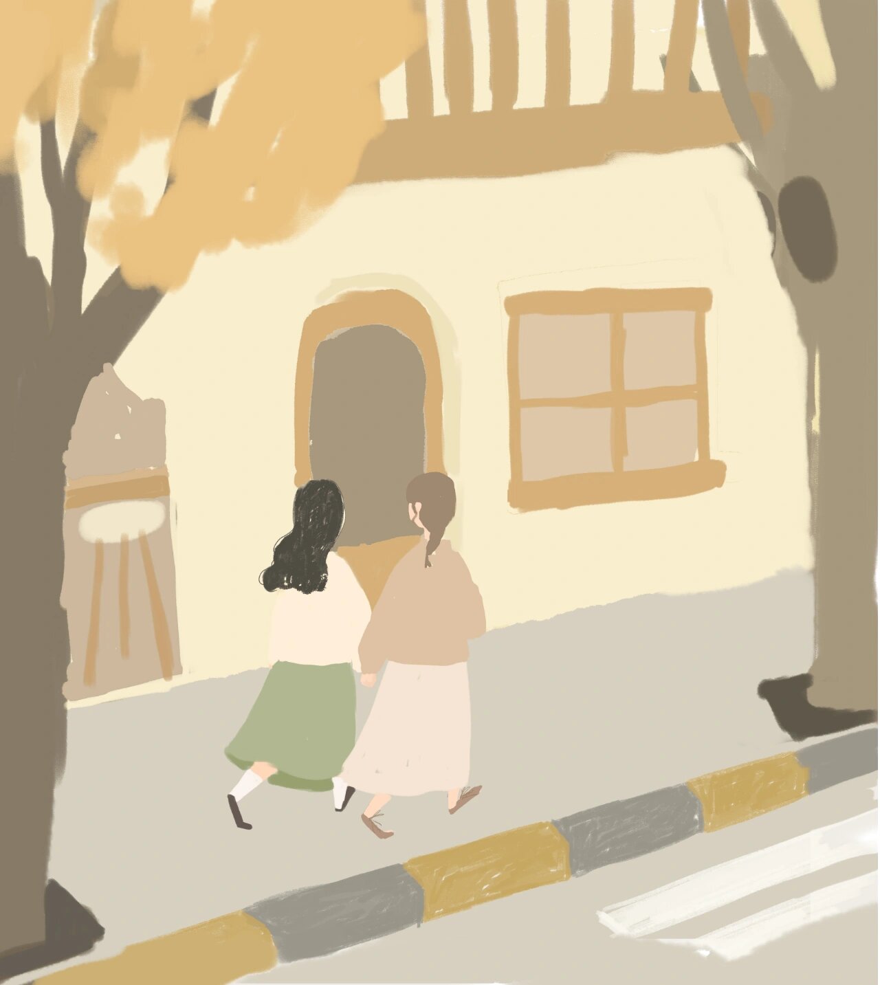 情侣系列周绘——散步 情侣系列插画散步绘画过程 工具:ps77手绘板