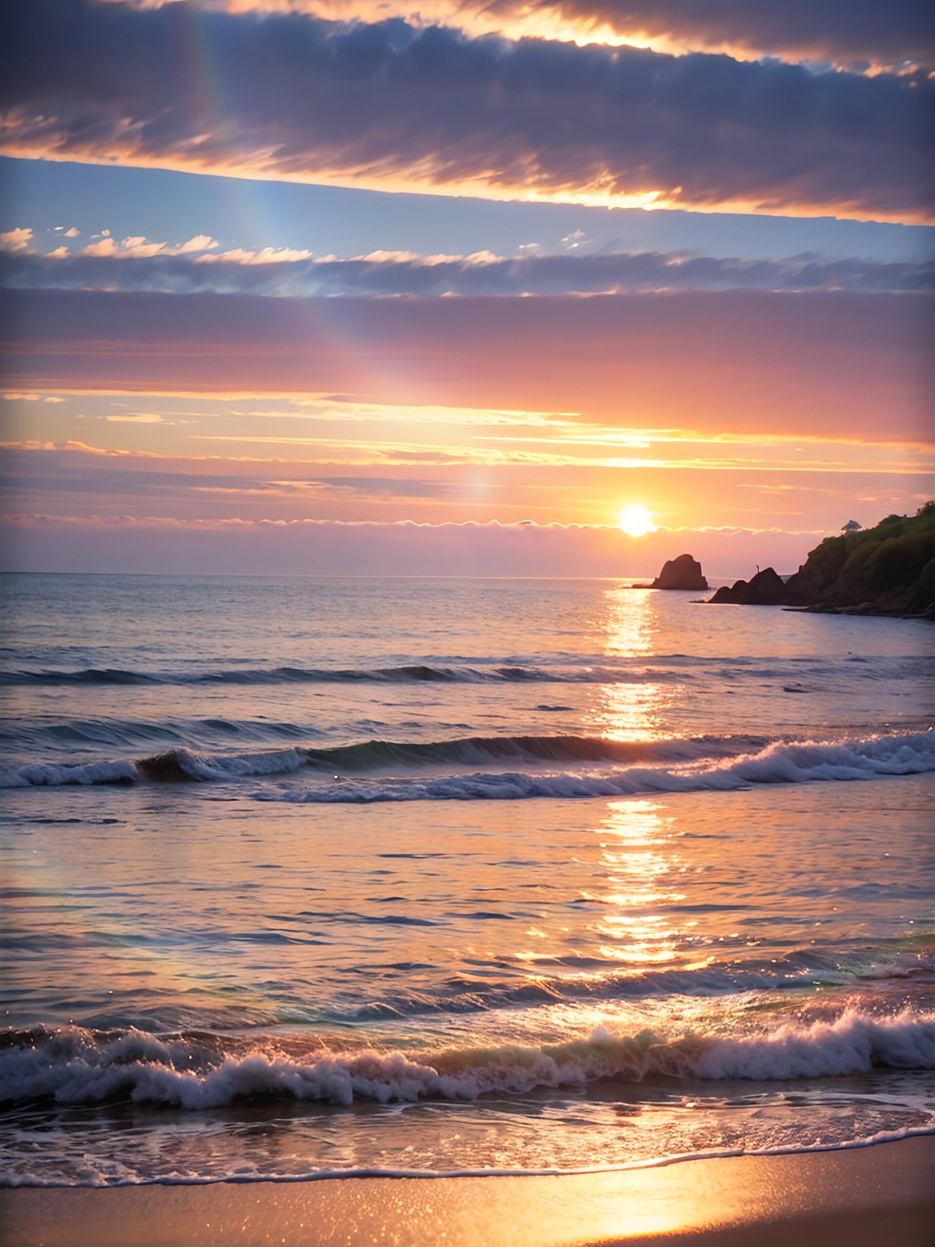 唯美四季23夕阳西下海边风景 在海边迎接夕阳的温柔,看着海浪轻柔地