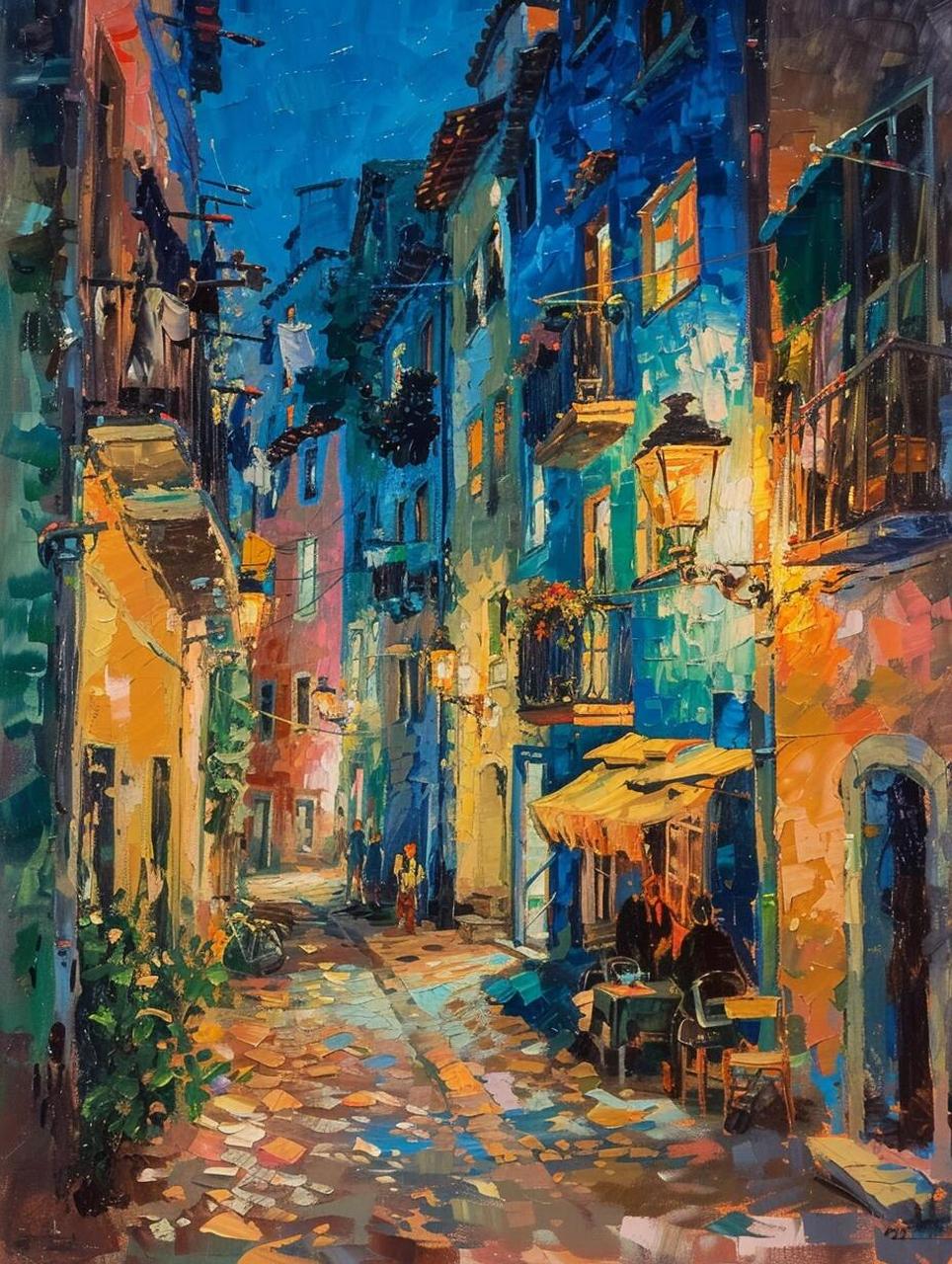 ai 油画|意大利小镇街景