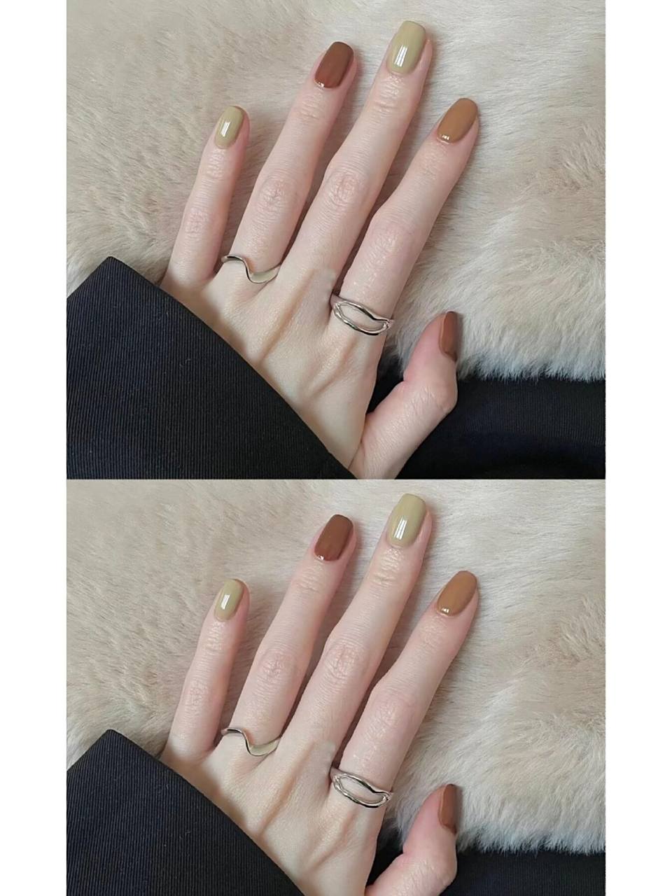 纯色跳色美甲短指甲干净高级 2022冬天纯色跳色美甲高清图