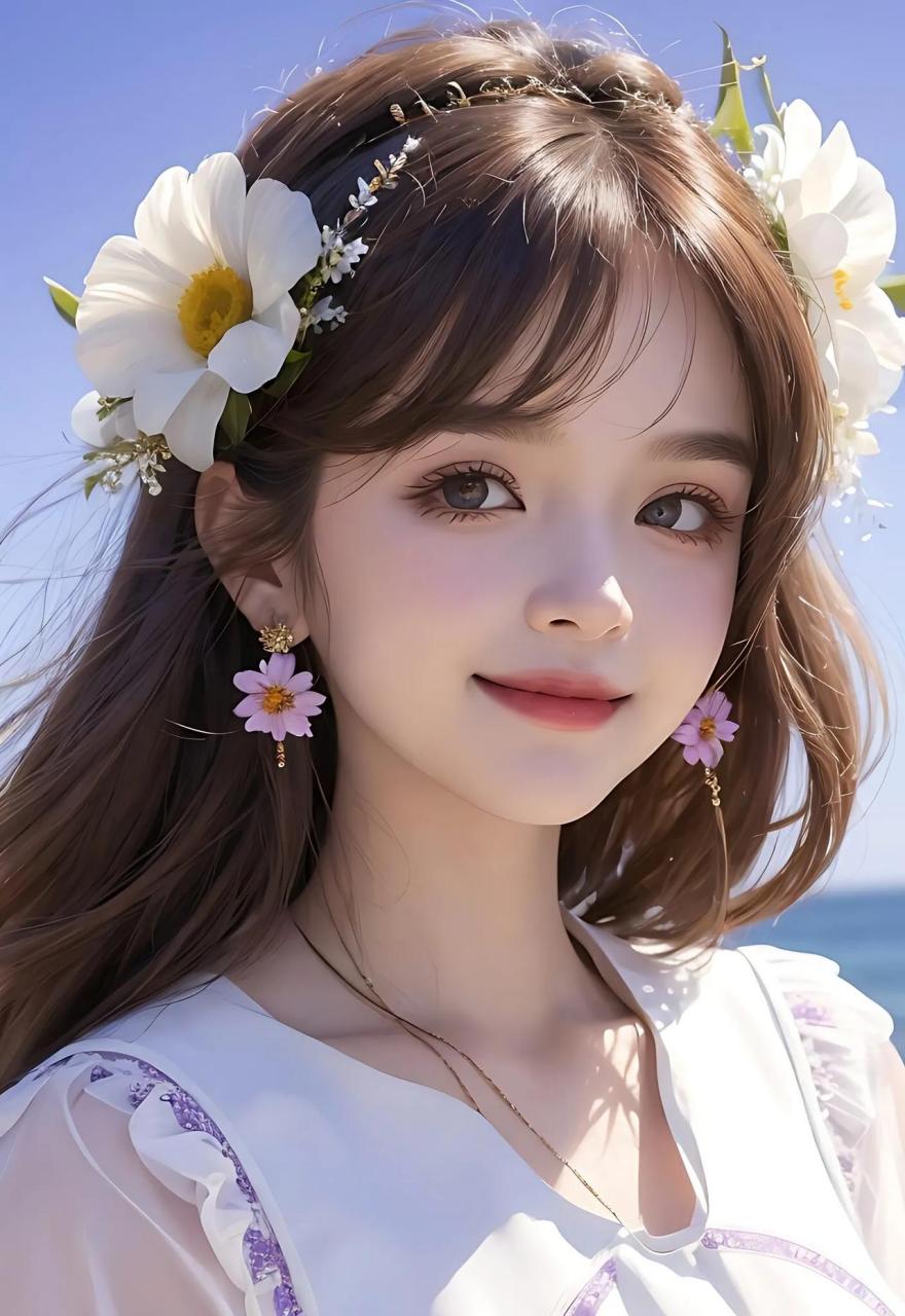 头戴花环的少女