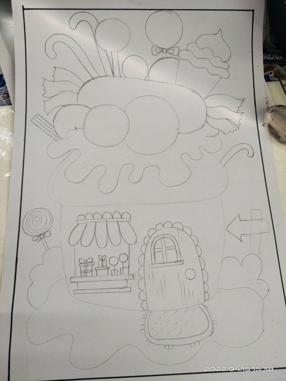 8-10岁儿童线描画《糖果屋》