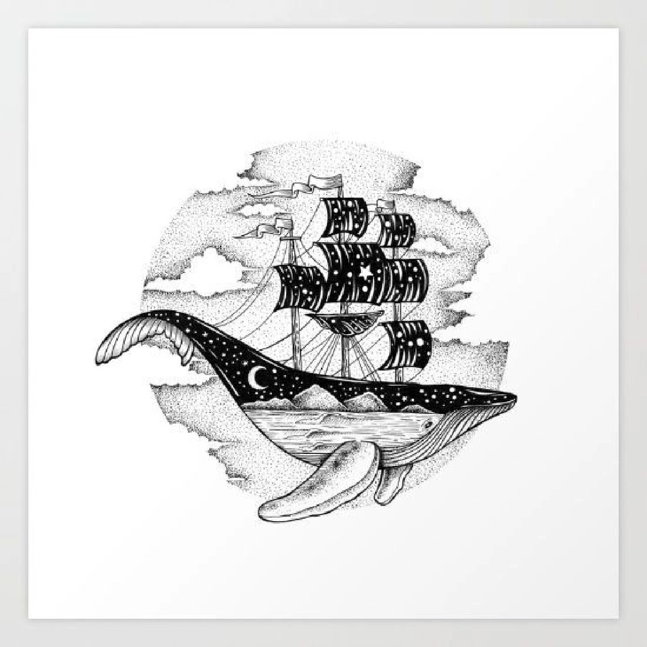 绘画素材/黑白/鲸 图源:pinterest