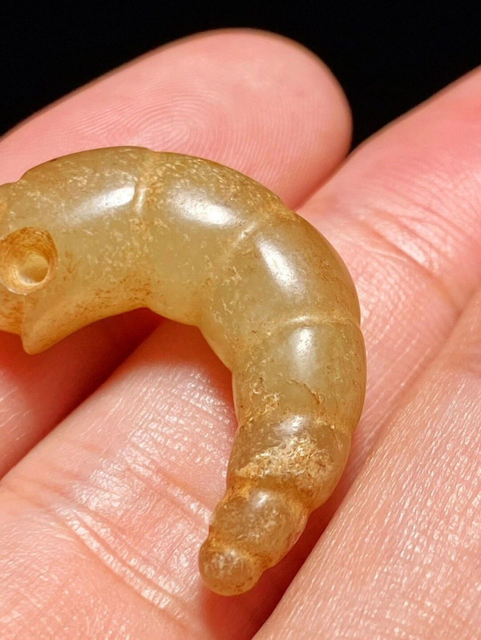 战国 和田玉籽料 受沁 玉蝉蛹 玉蛹 挂件  长2.8 宽0.8 高1.