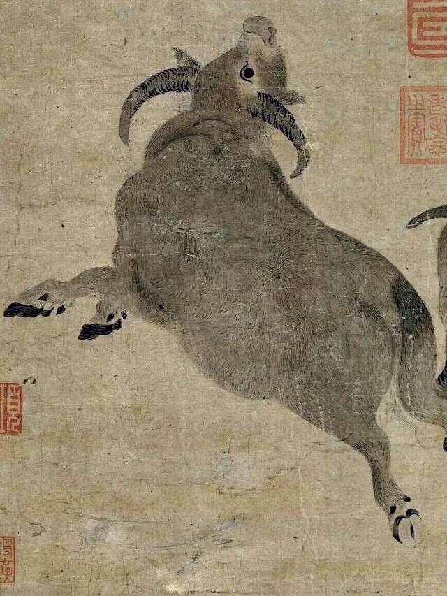 《石渠宝笈》戴嵩 《斗牛图》 【 唐 戴嵩 《斗牛图》 】卷,纸本,墨笔