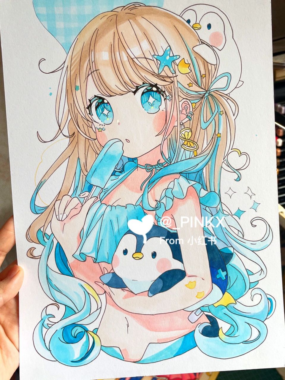 马克笔手绘/日系/动漫人物女生/夏日女生   -      最后一张为原图