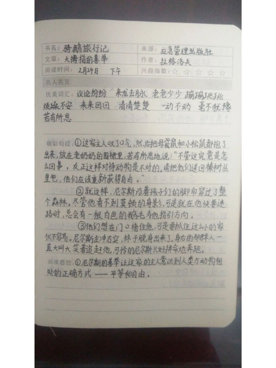 《骑鹅旅行记》读书笔记 读书笔记更新了!好久没更新了,希望大家谅解