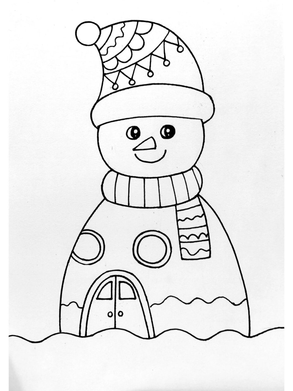 超简单可爱雪人儿童画 适合5,6岁的小朋友 线稿图没有水印,小朋友们