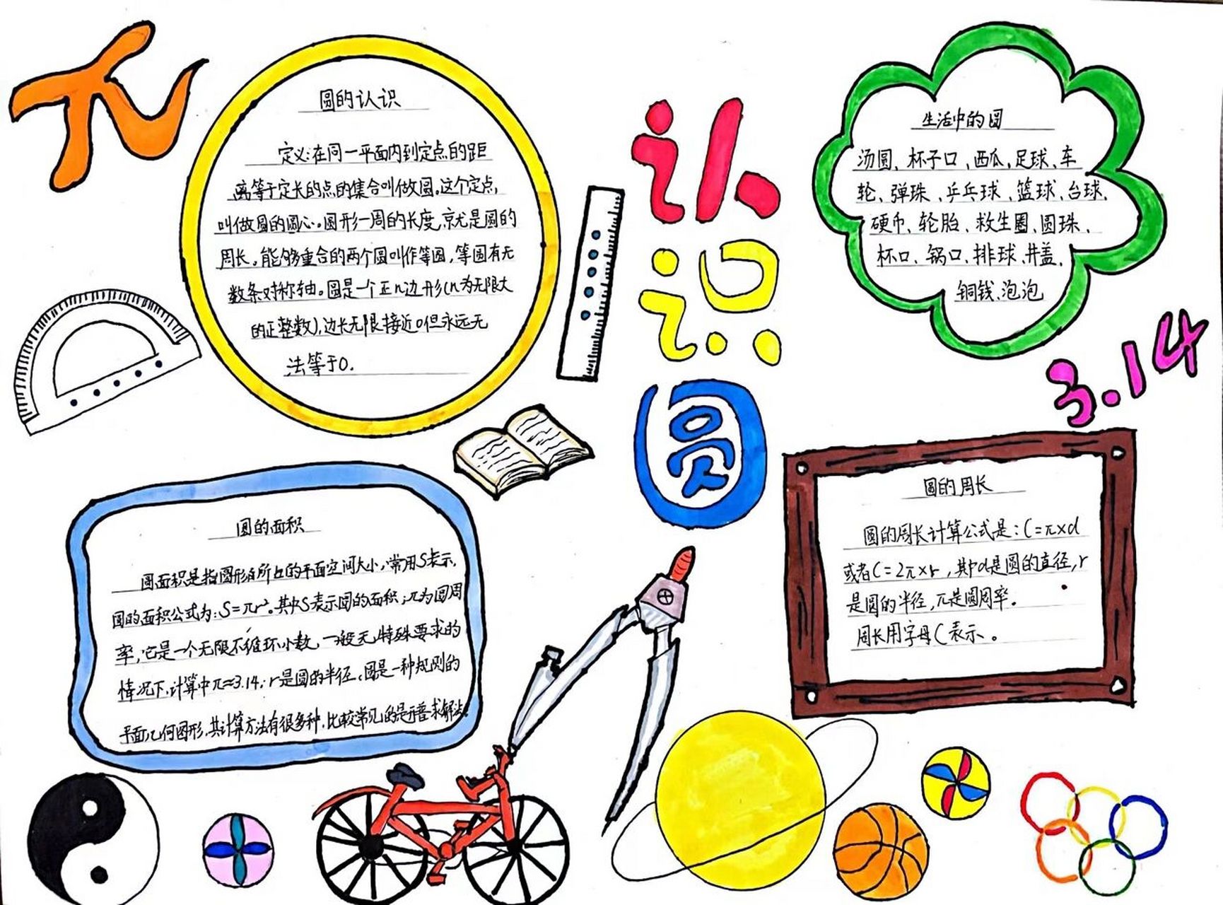 手抄报《认识圆》 记录一下暑假做的数学手抄报