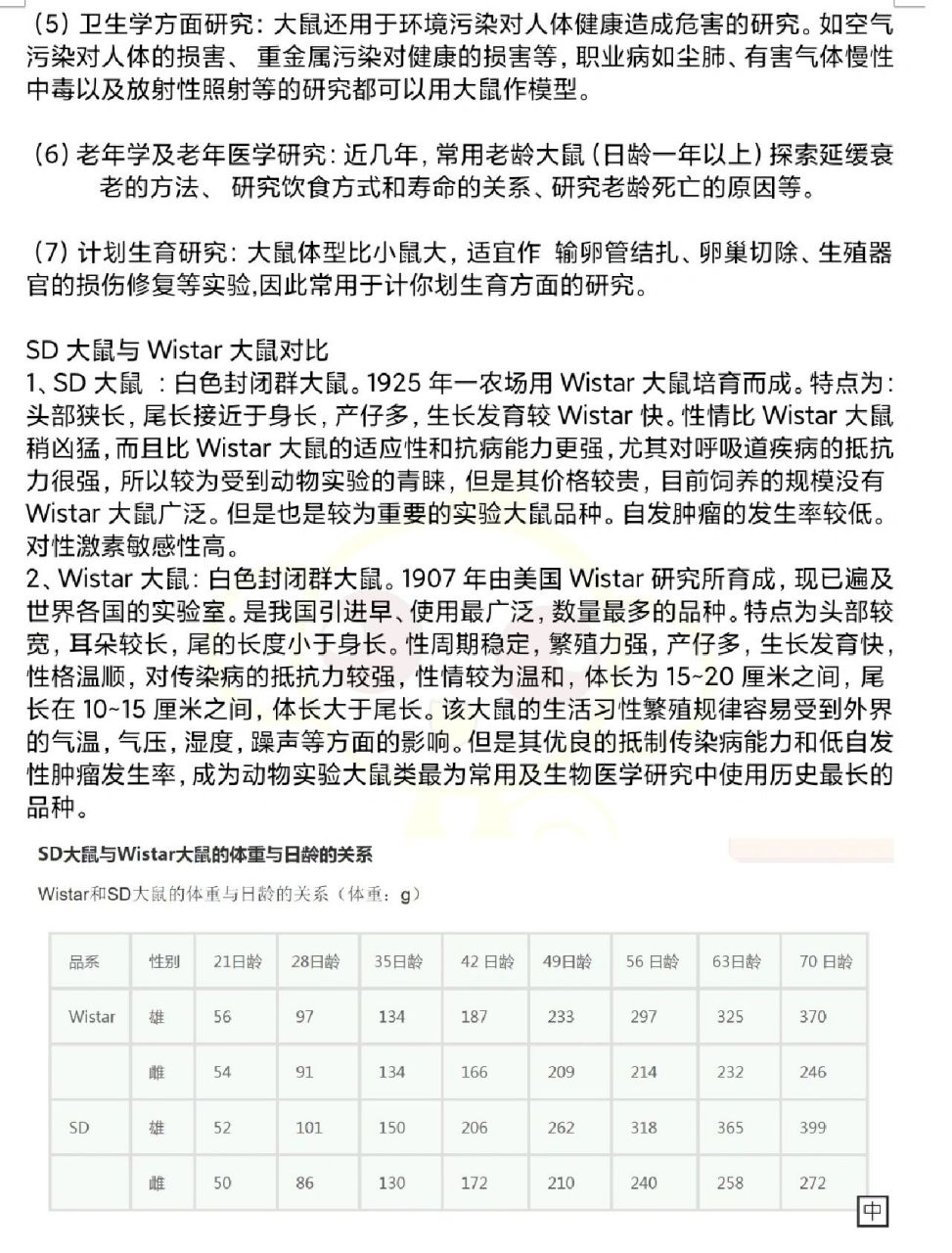 实验动物‖sd与wistar大鼠体重与日龄 sd大鼠与wistar大鼠对比 1,sd