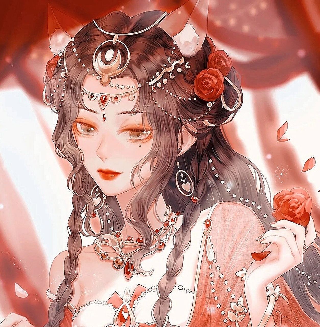 红色系列古风女头像 篱落叹花稀,故归雨过清.