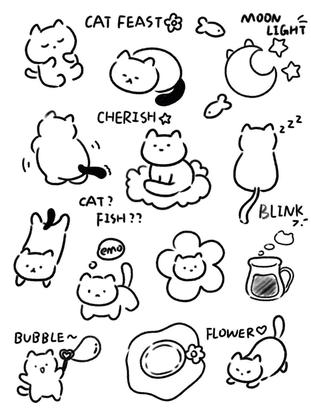 黑白铅笔条纹手绘猫猫 第二弹🐈