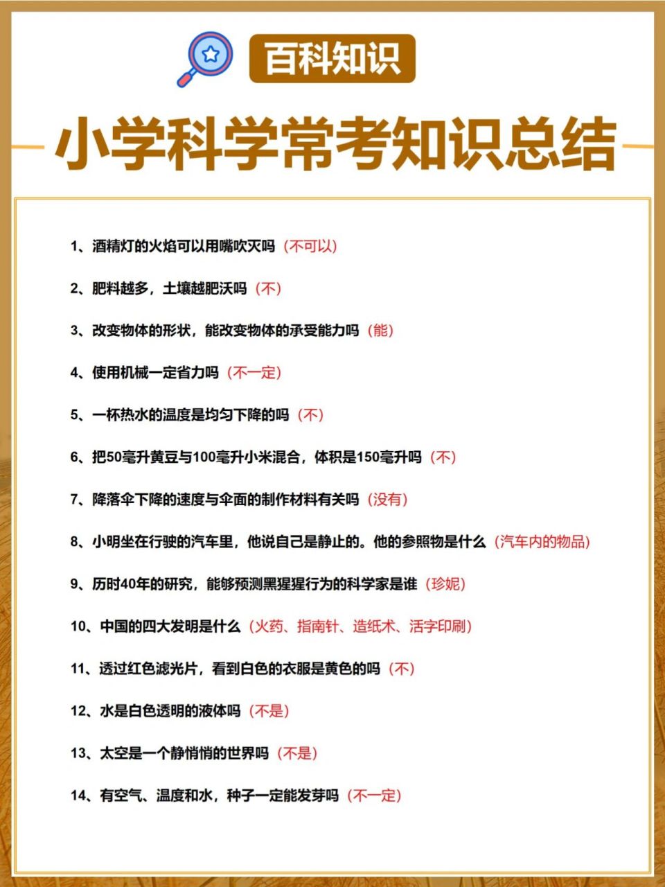 66个小学科学知识点汇总97一,二年级必看 小学科学归纳总结!