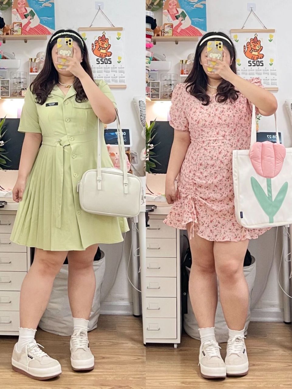 我是身高165体重180的锤锤~ 110/100/120~ 绿色这条连衣裙好显瘦鸭!