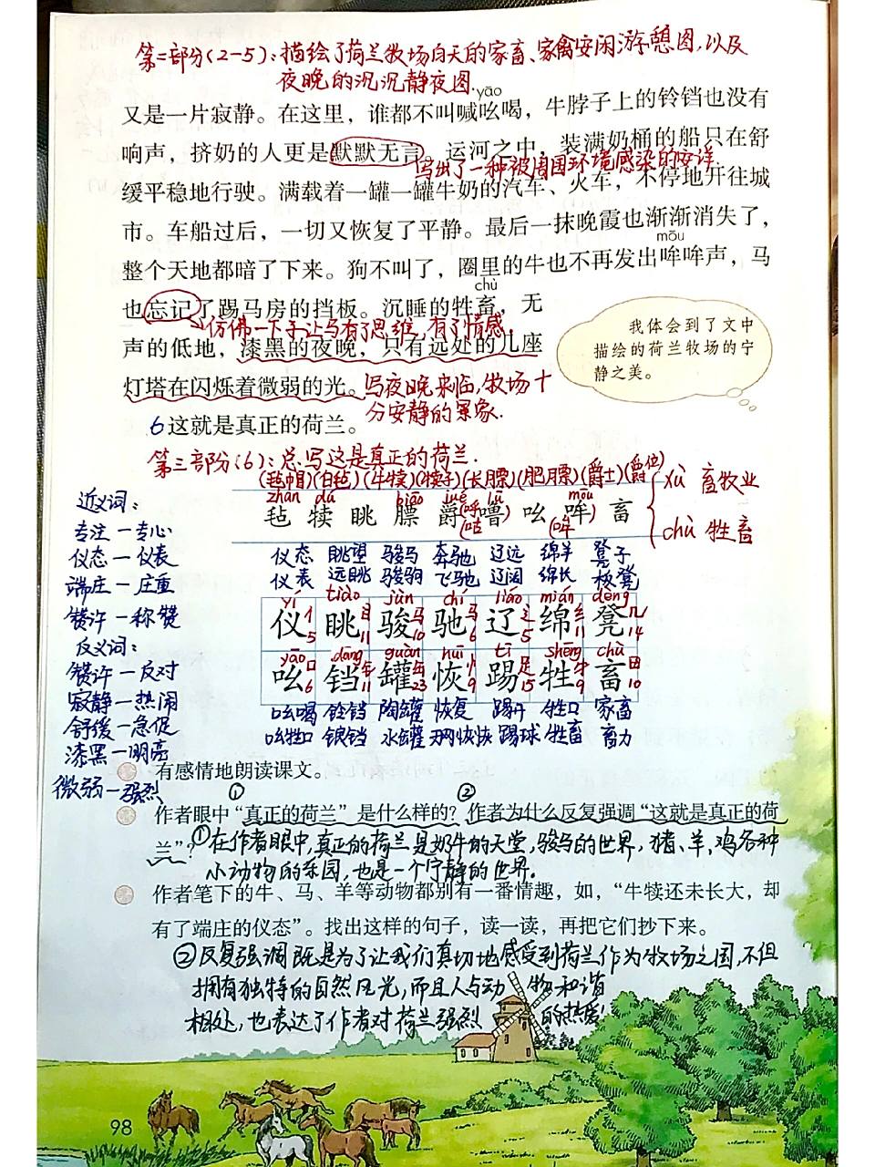 五下语文课堂笔记第19课《牧场之国》