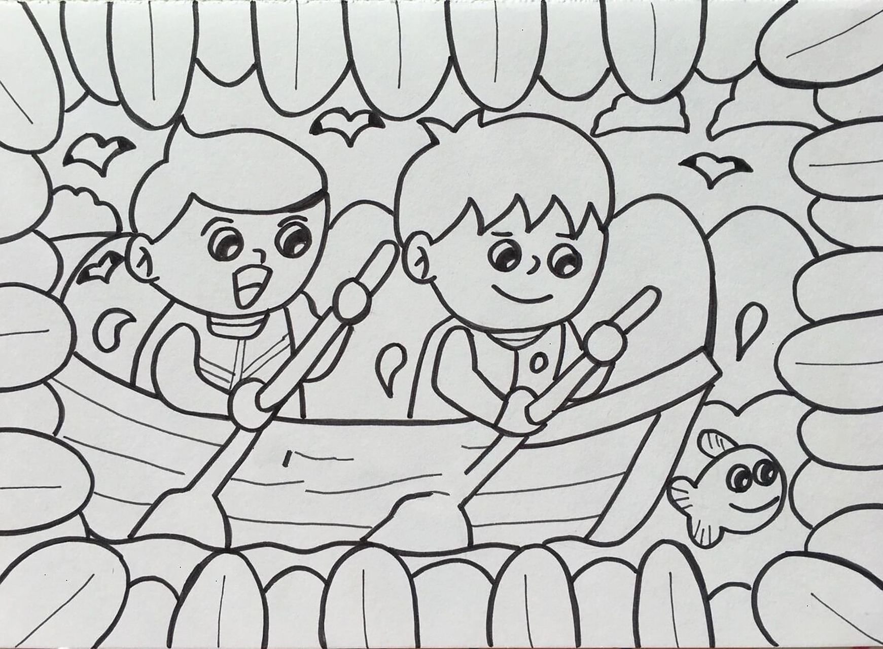 儿童简笔画-134.划船/赛船 夏日滤镜