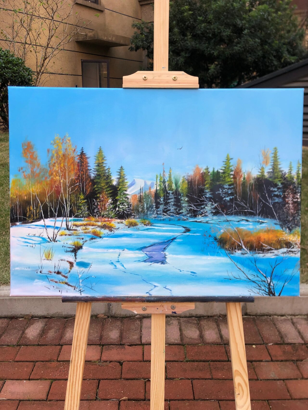 风景画油画冬日雪景
