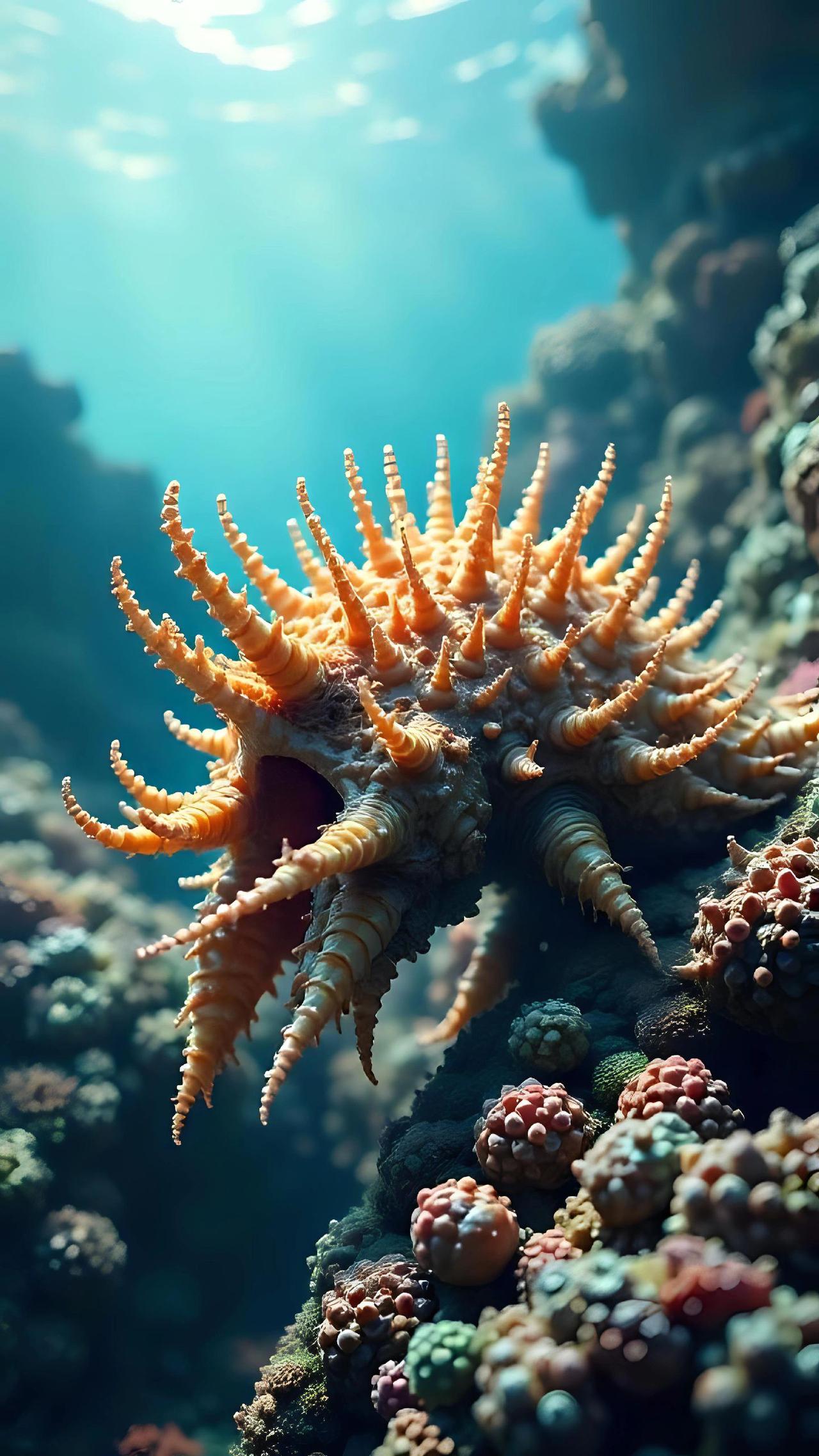 骨螺造型独特,布满尖刺和瘤结,仿佛是一件精心雕琢的艺术品