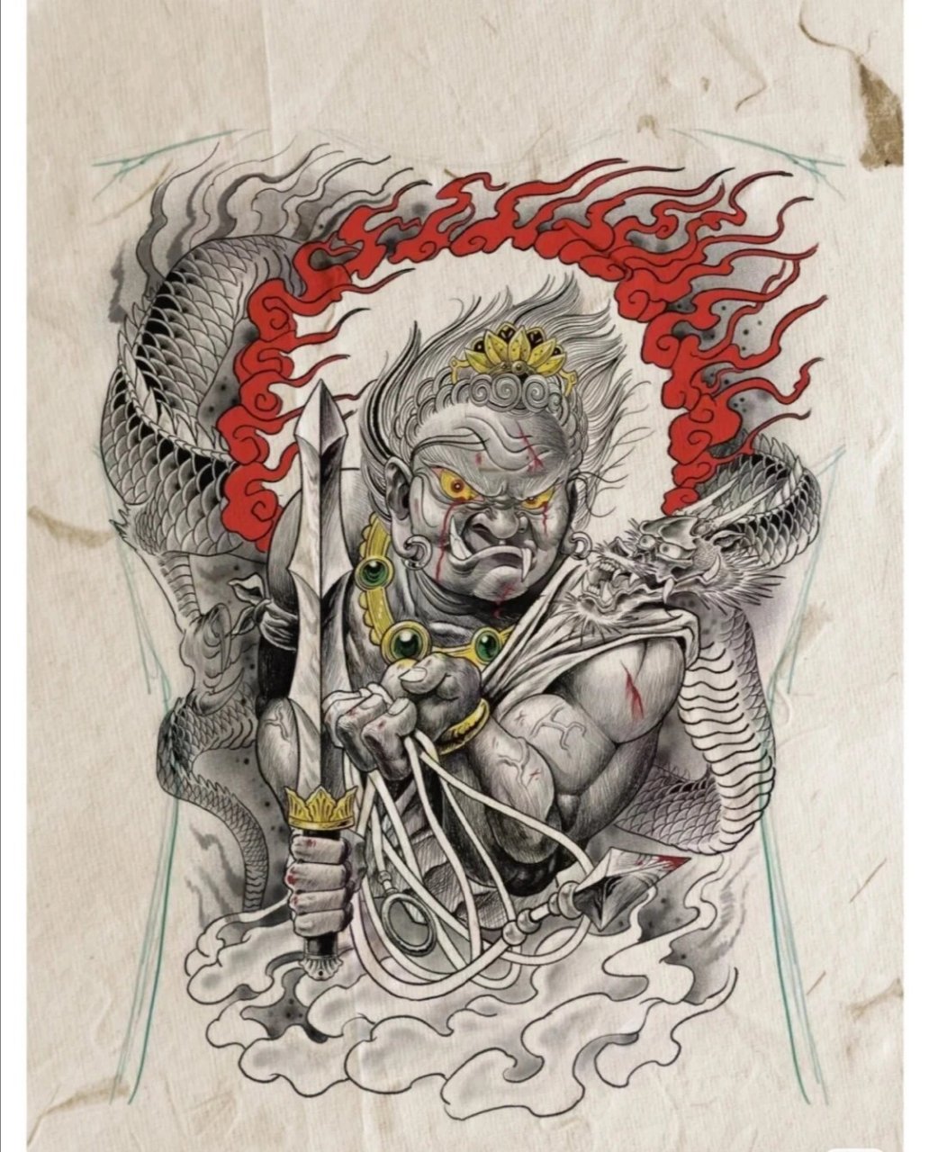 不动明王纹身手稿图案.满背纹身图案 满背刺青手稿