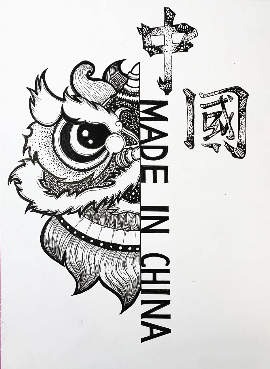 中国元素线描《醒狮》|附带过程|线稿 换个风格, 黑白线描醒狮, 一个