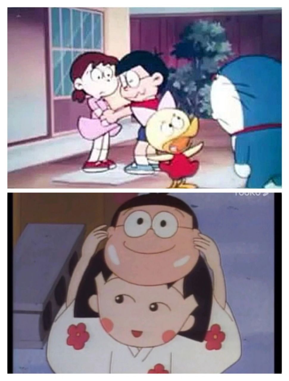 小丸子与幻之版哆啦a梦 在动画中,曾出现过小丸子看哆啦a梦漫画以及