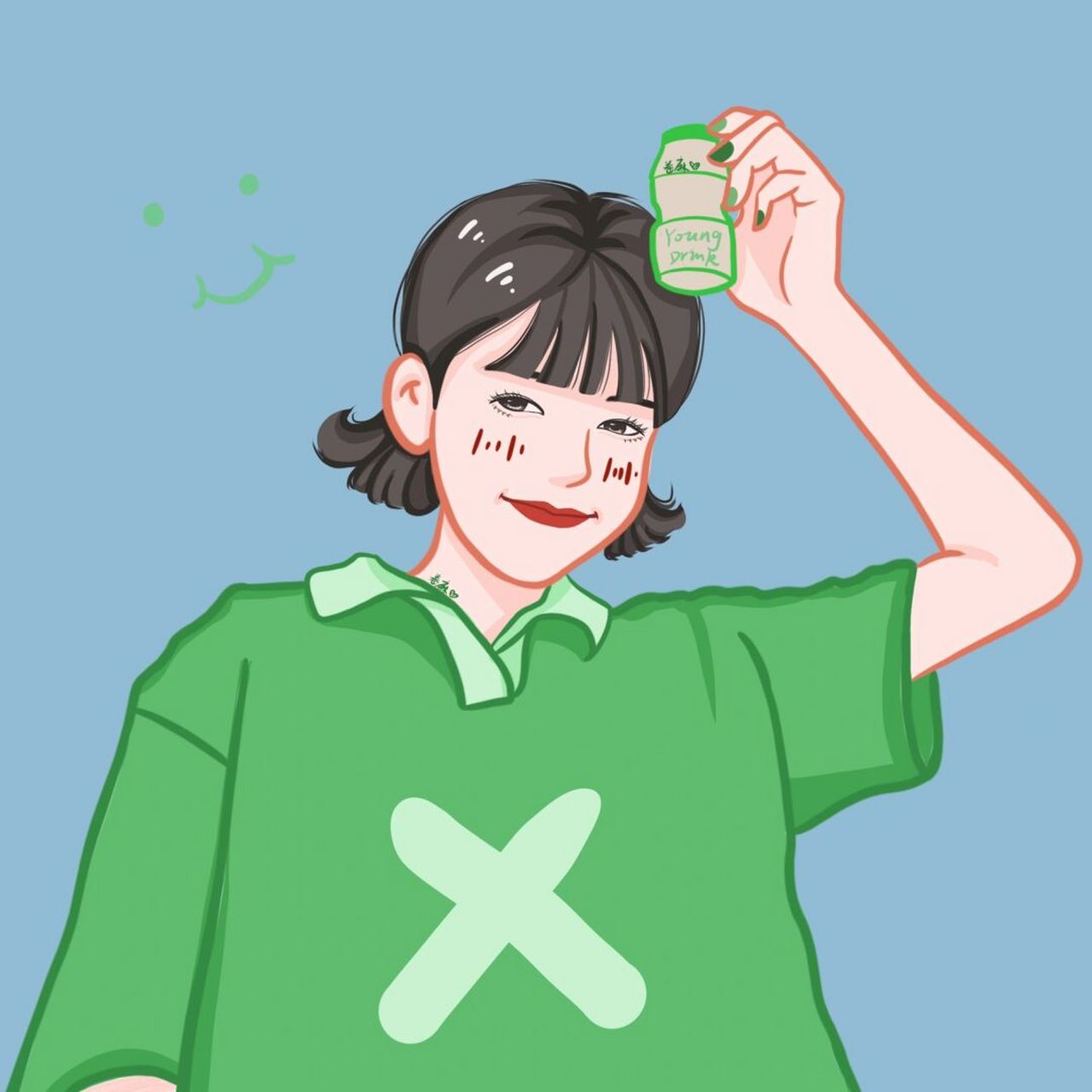 插画 | 情侣头像 | 拿养乐多的情侣 97图片可做个人头像,个人壁纸