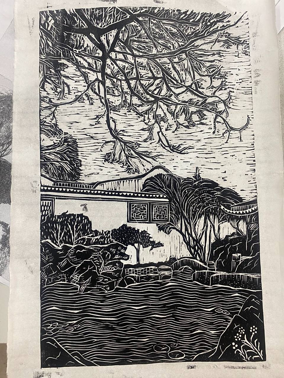 黑白木刻 版画 《祖国风光 园林系列》 黑白木刻版画《祖国风光 苏州