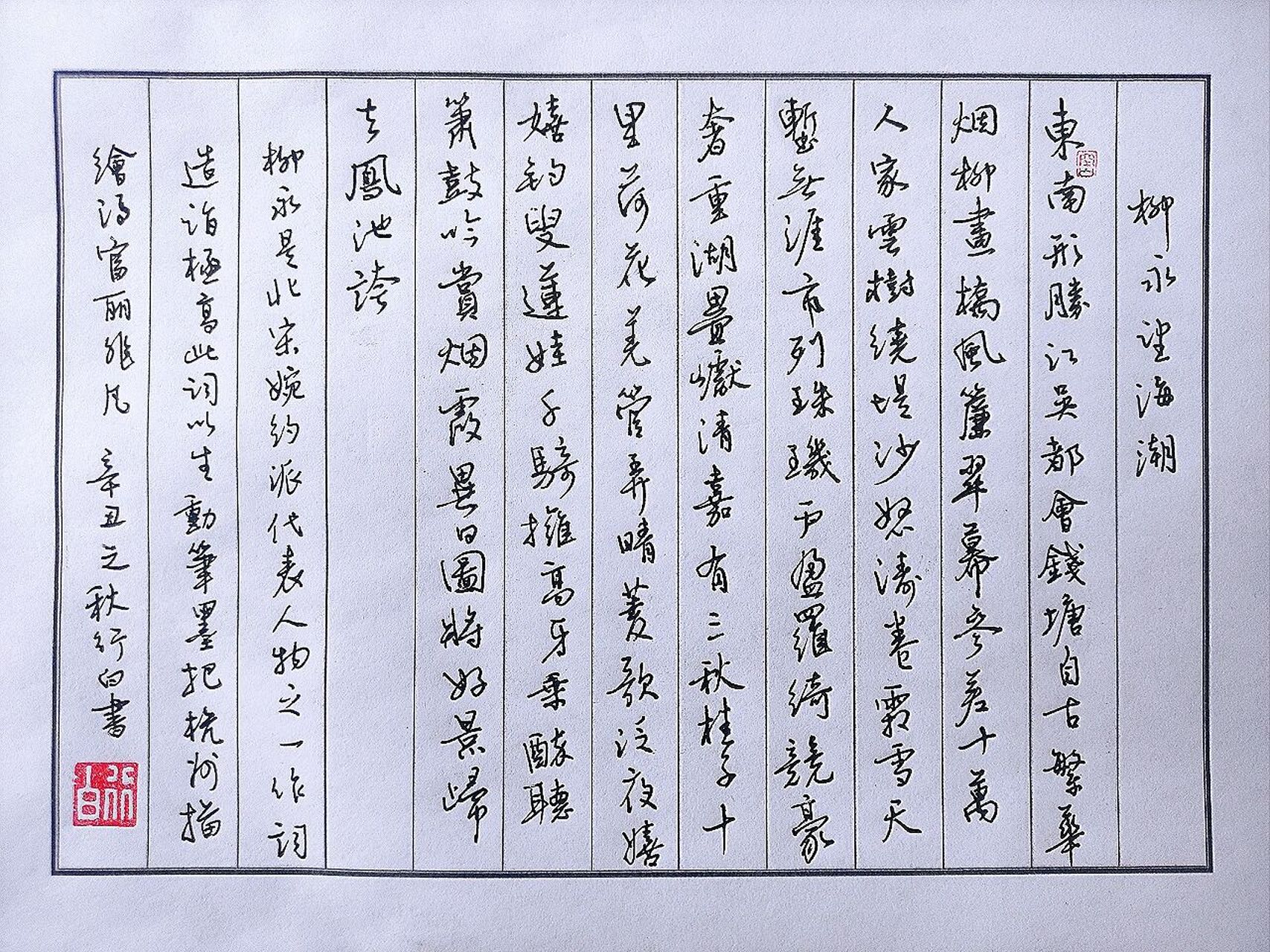 硬笔练字·柳永《望海潮》 东南形胜,三吴都会,钱塘自古繁华.