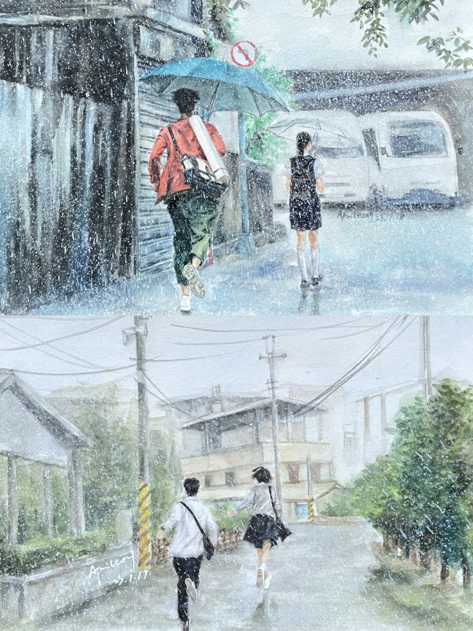 想见你手绘|雨中背影2019——2023 李子维x黄雨萱 如果重来,还是会不