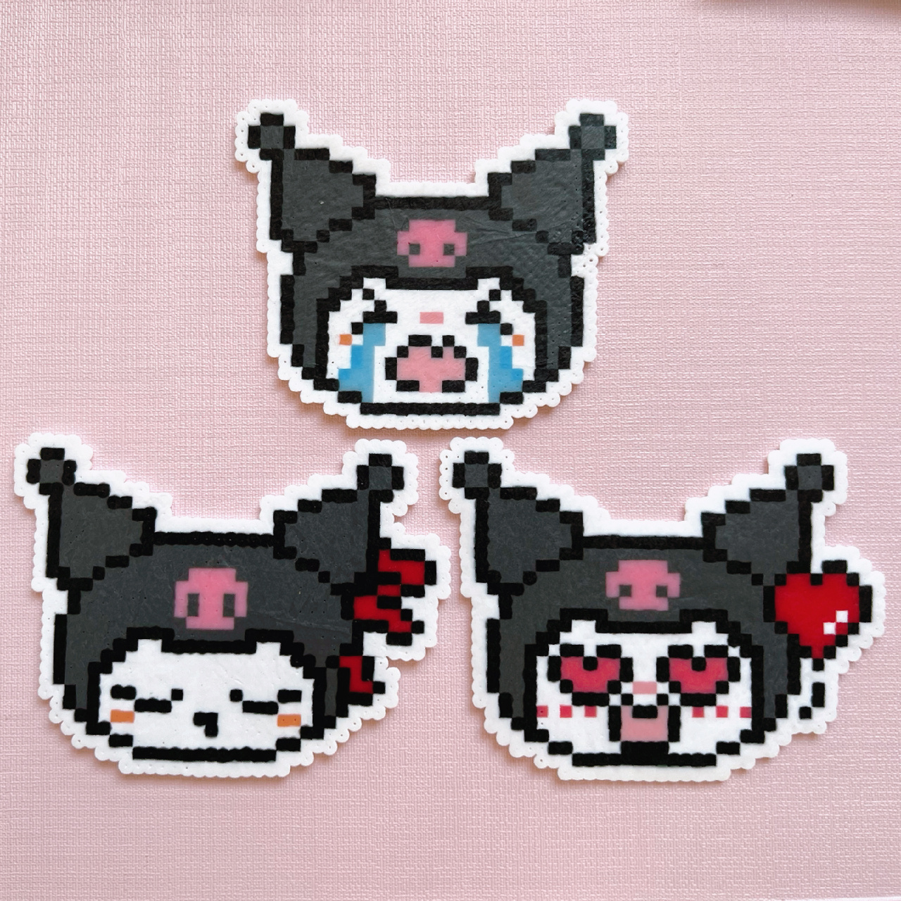 拼豆日常(附图纸)|库洛米表情包 黑灰豆不够了,只拼了三个 这组表情包