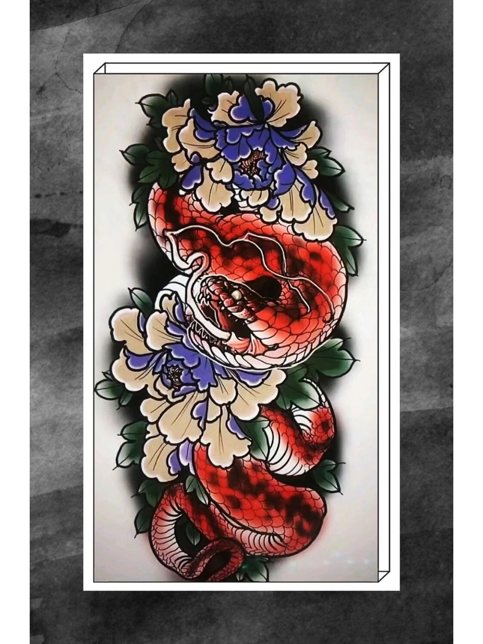 蛇盘牡丹纹身手稿图片