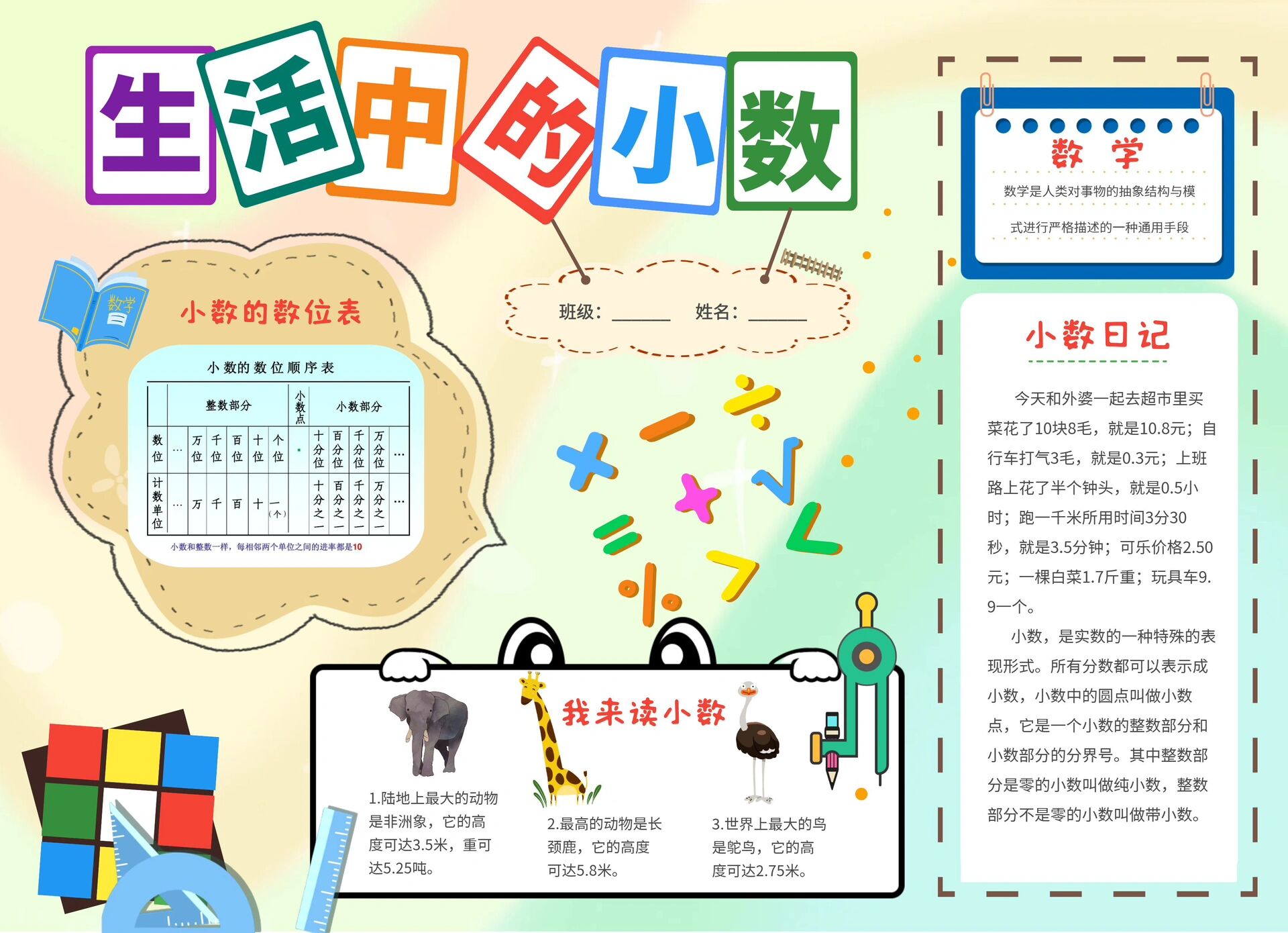 生活中的小数 横版与竖版