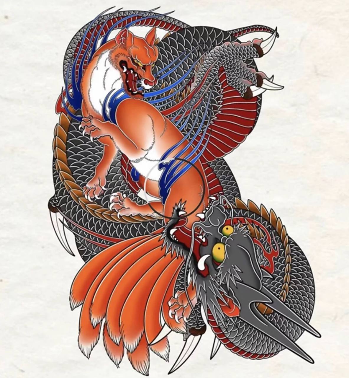 老传统满背龙纹身手稿