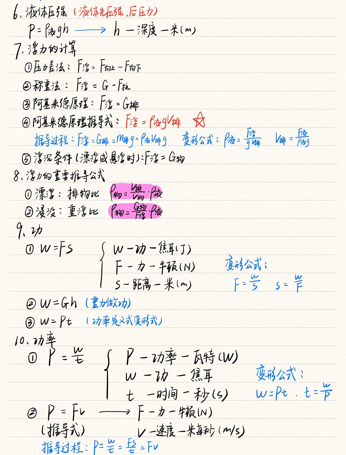 初中物理力学公式