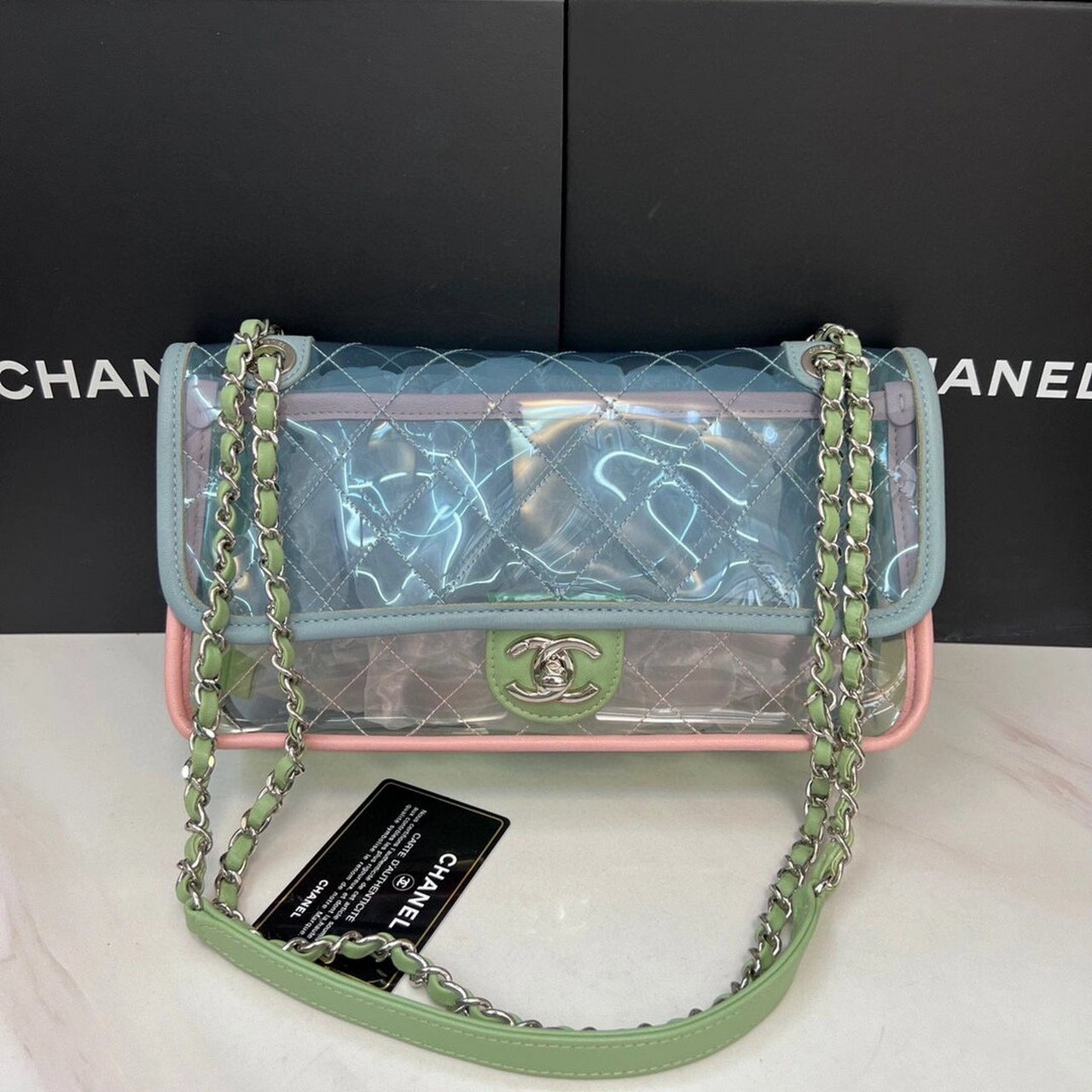 chanel香奈儿透明pvc马卡龙色果冻包cf中号 chanel香奈儿 cf限量款