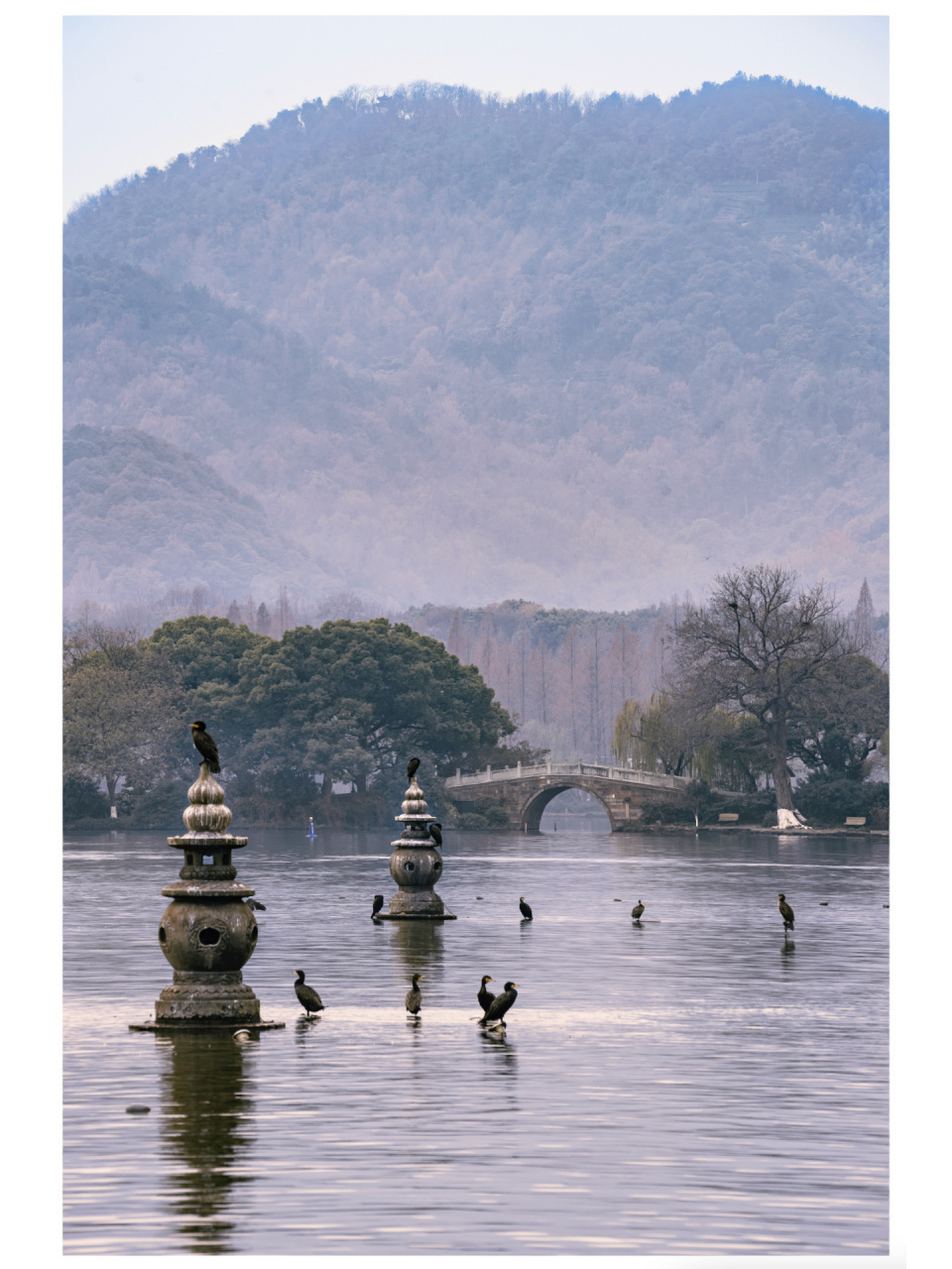 三潭印月|记住这份萧索而西湖不应全是温柔 船破开千重浪驶向湖中岛,