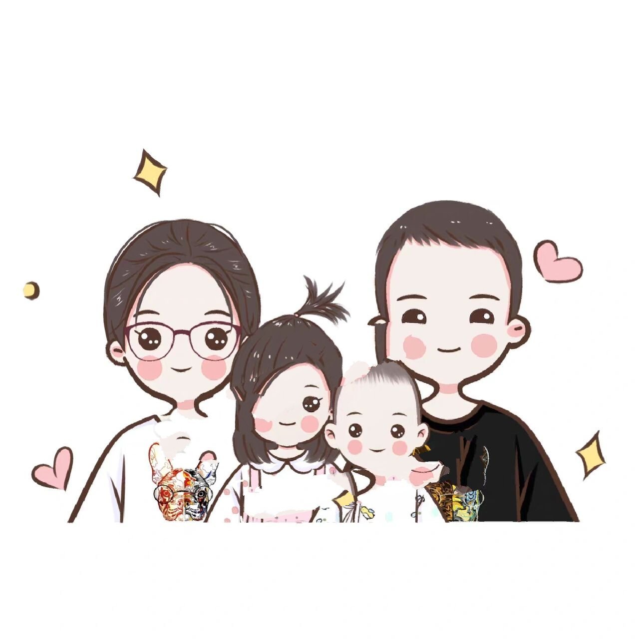 一家四口卡通亲子漫画头像,全家福手绘头像 全家福手绘可爱头像设计