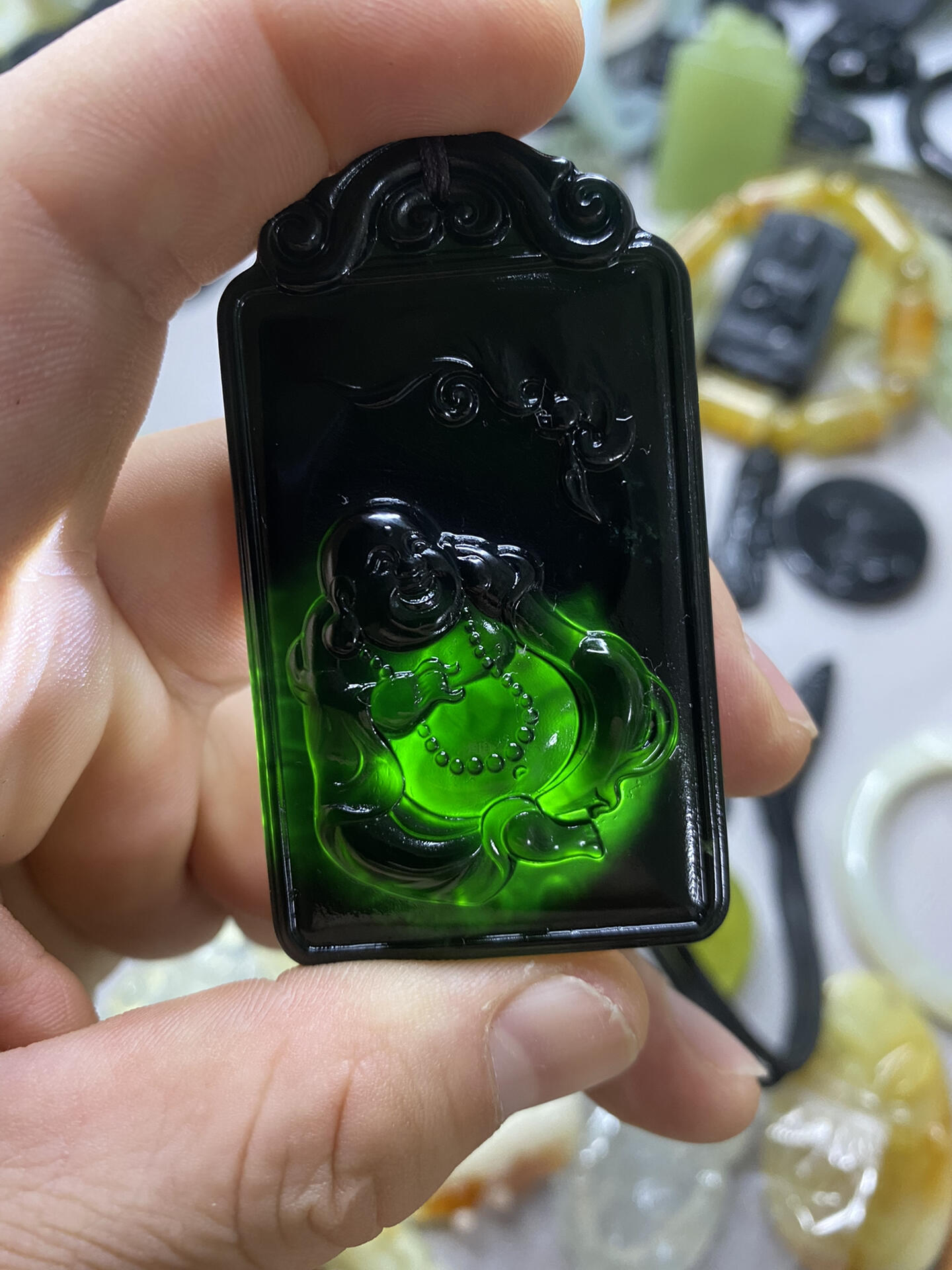 墨玉501佛牌吊坠,一直一级黑一级绿