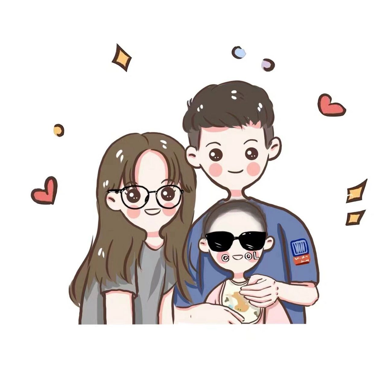 可爱一家三口四口头像,幸福温馨的一家人.