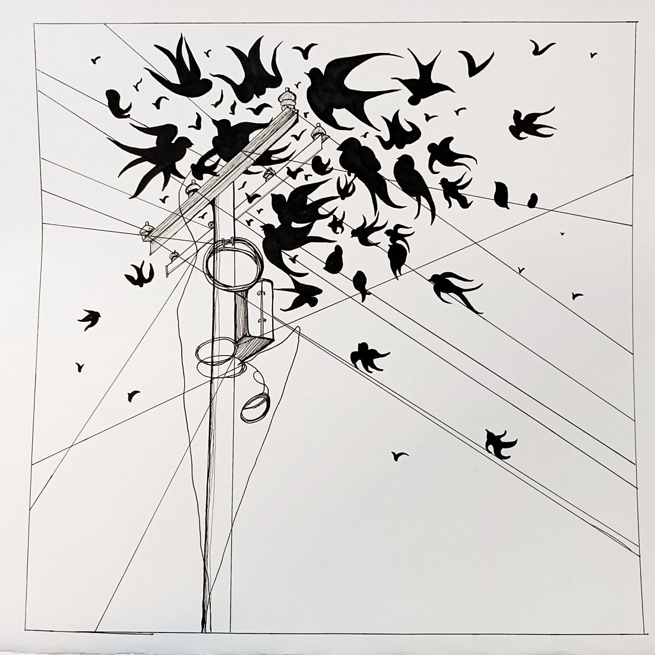 14 密集构成 《街道回忆》 评分:a 点评:可以不用过多的线条,电线杆也