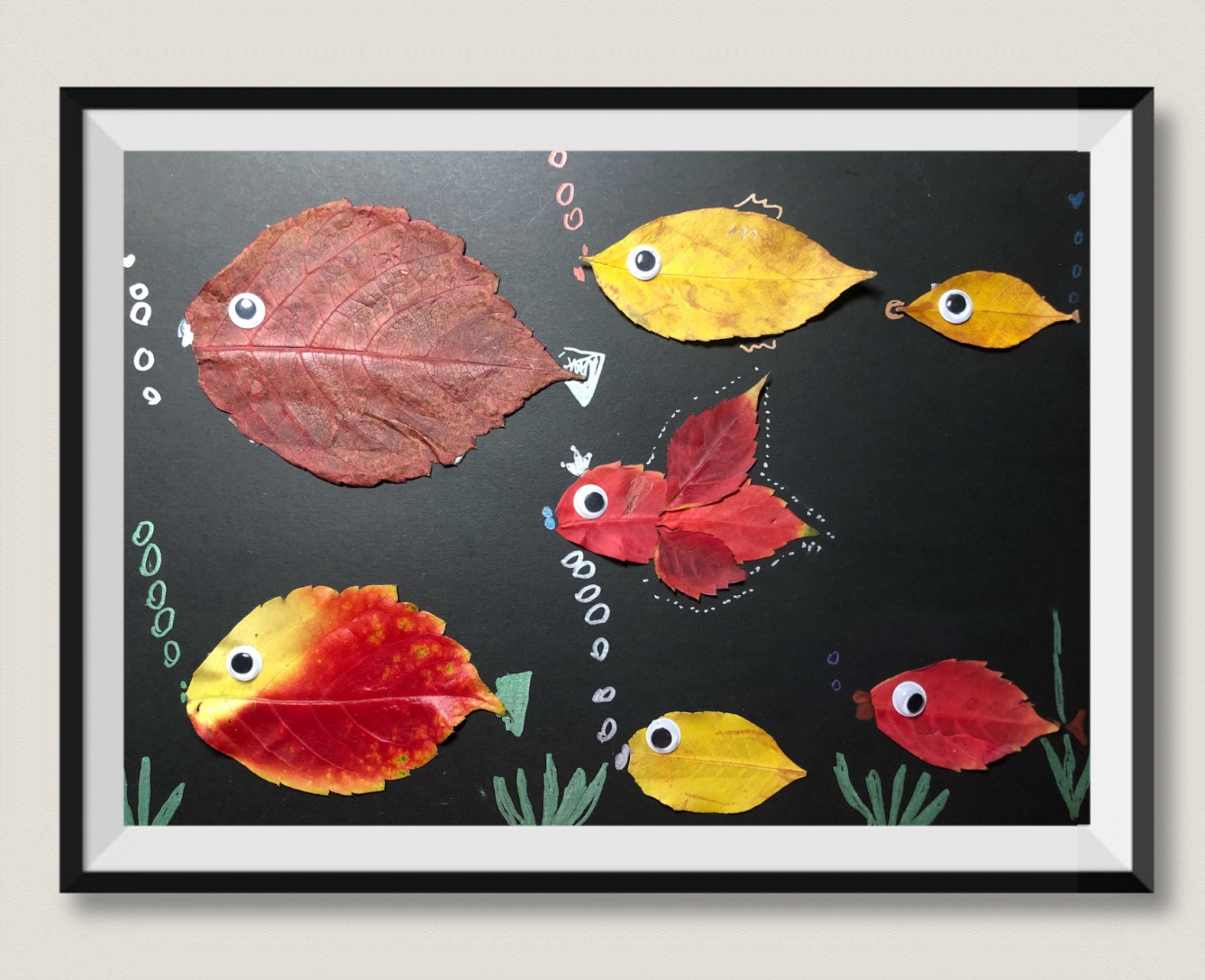树叶画—好多鱼95 秋季不能错过的亲子活动,捡树叶 做手工 赶紧抓住
