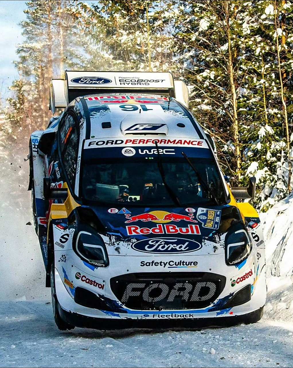 在雪中蹦跳的福特拉力赛车