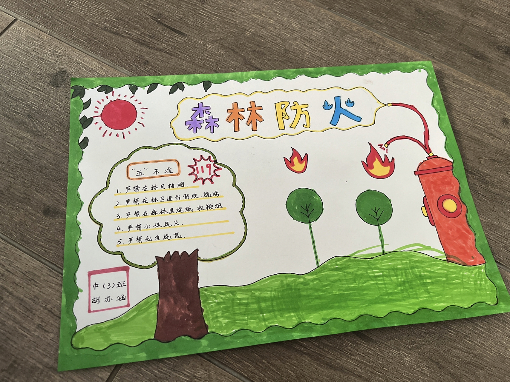 森林防火手抄报幼儿园 幼儿园的手抄报作业 娃踏入中班的第一张手抄报