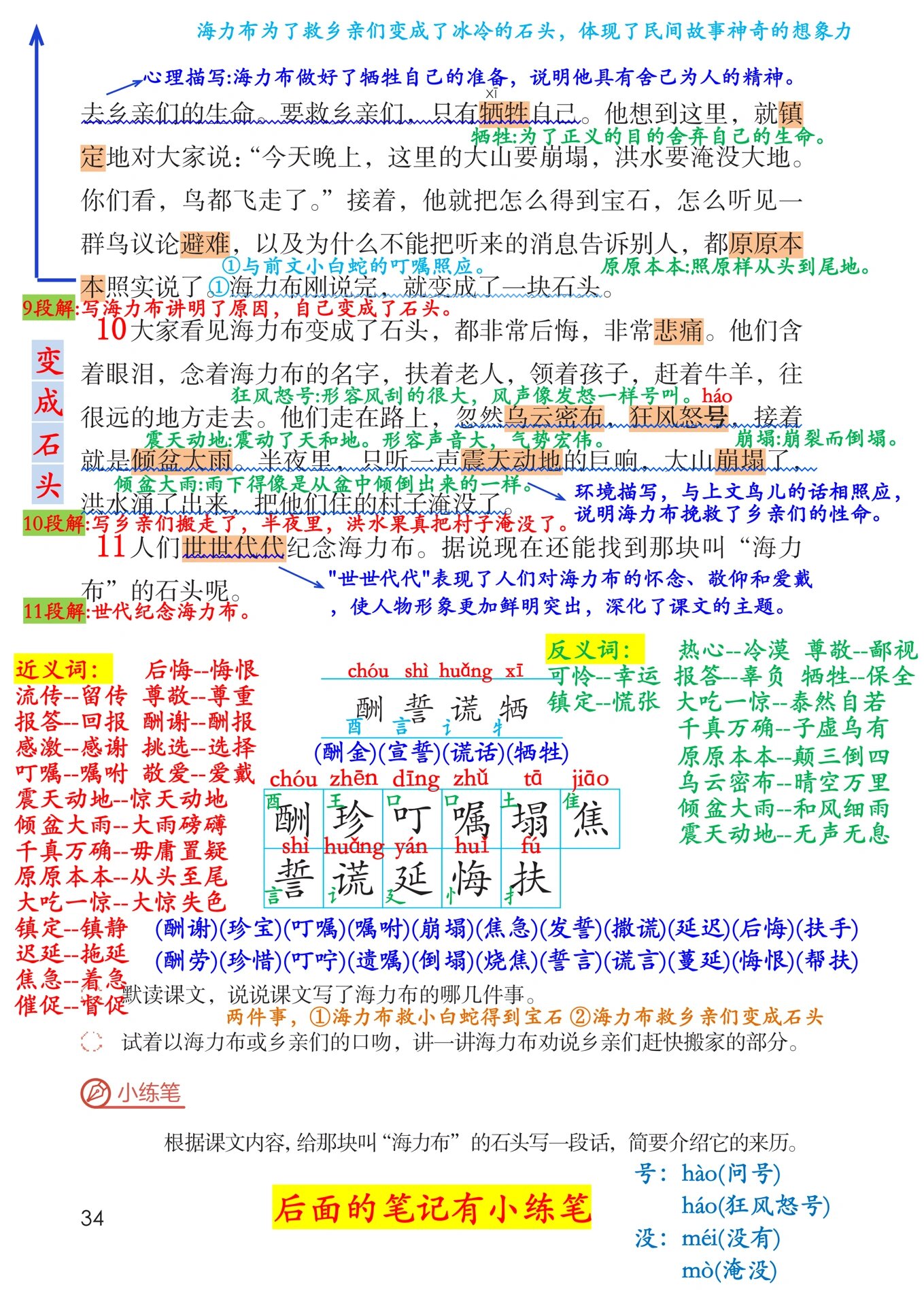 五年级上册92第9课《猎人海力布》课堂笔记