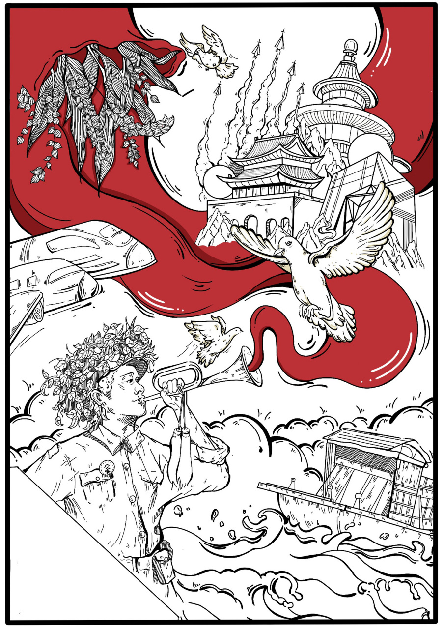 红色文化绘画 临摹 八一军插画