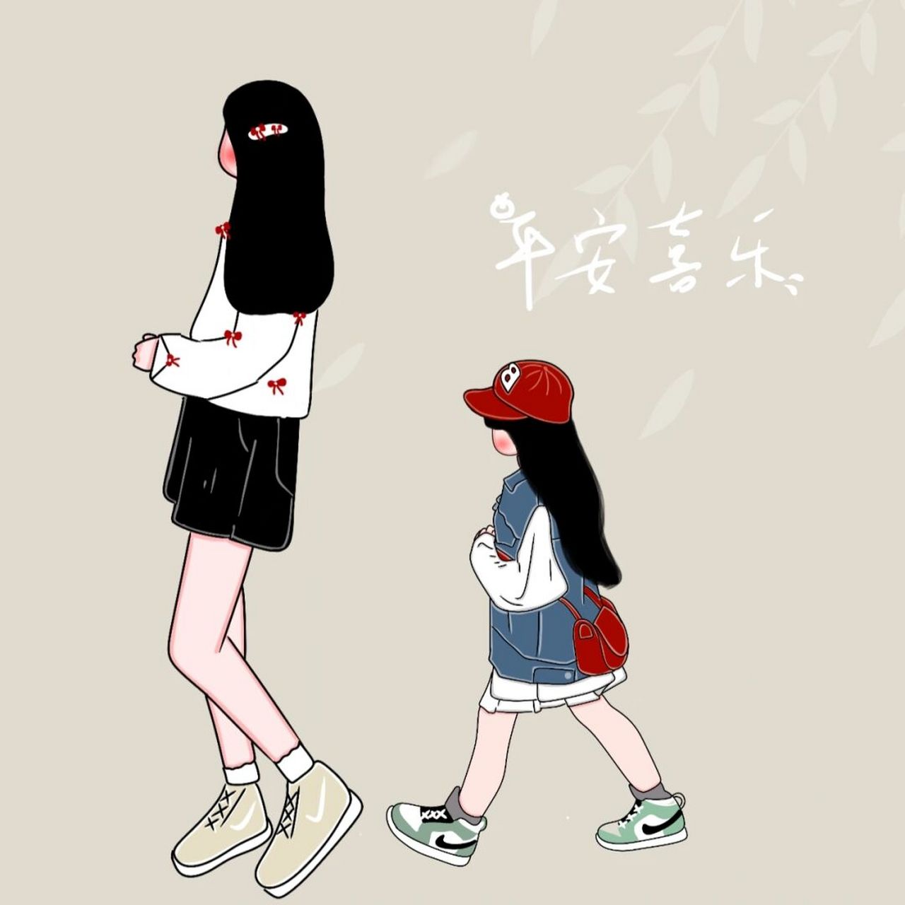 原创手绘亲子头像母女母子分享 :很高兴这个中秋,有月,有饼,有爱,还有