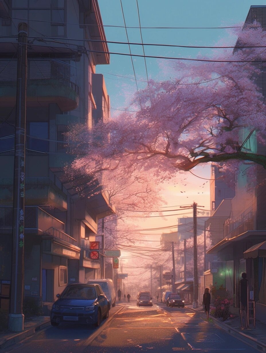 樱花94街道|插画|壁纸|唯美壁纸|日本