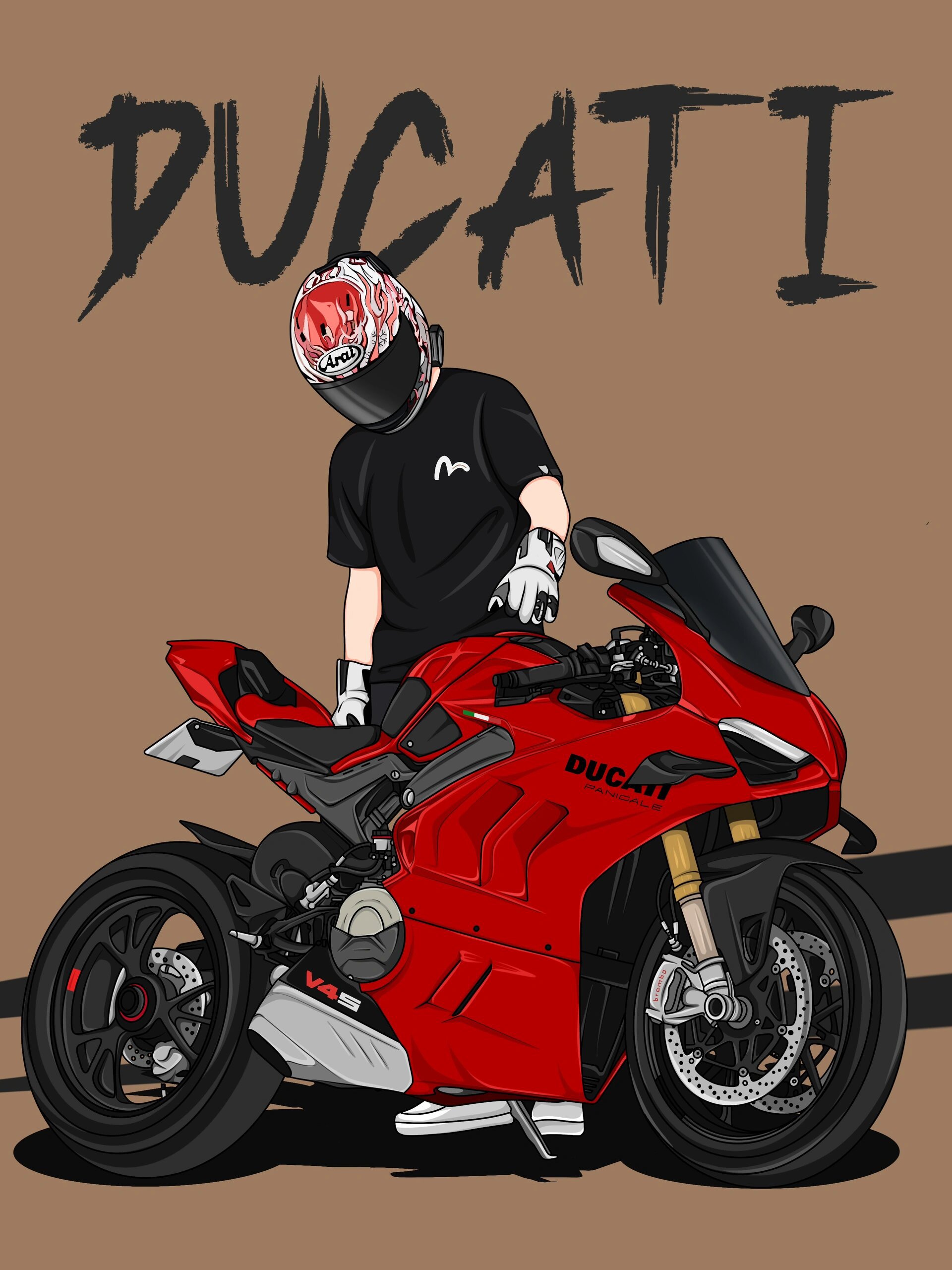 帅气机车骑士7315手绘摩托车插画头像壁纸