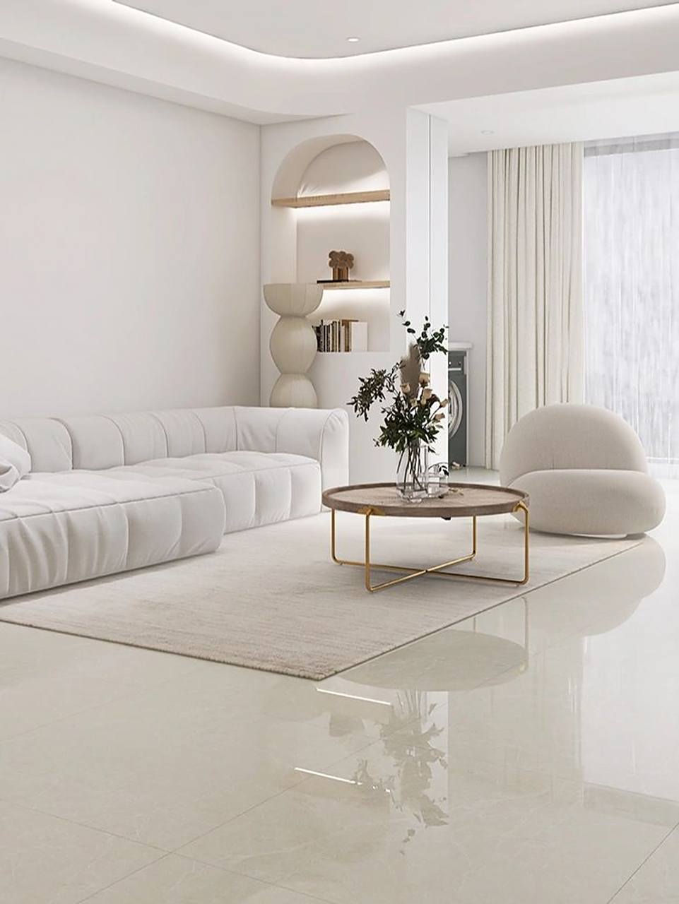 米白色大理石瓷砖客厅装修|一直经典不过时 97大理石作为自然赐予