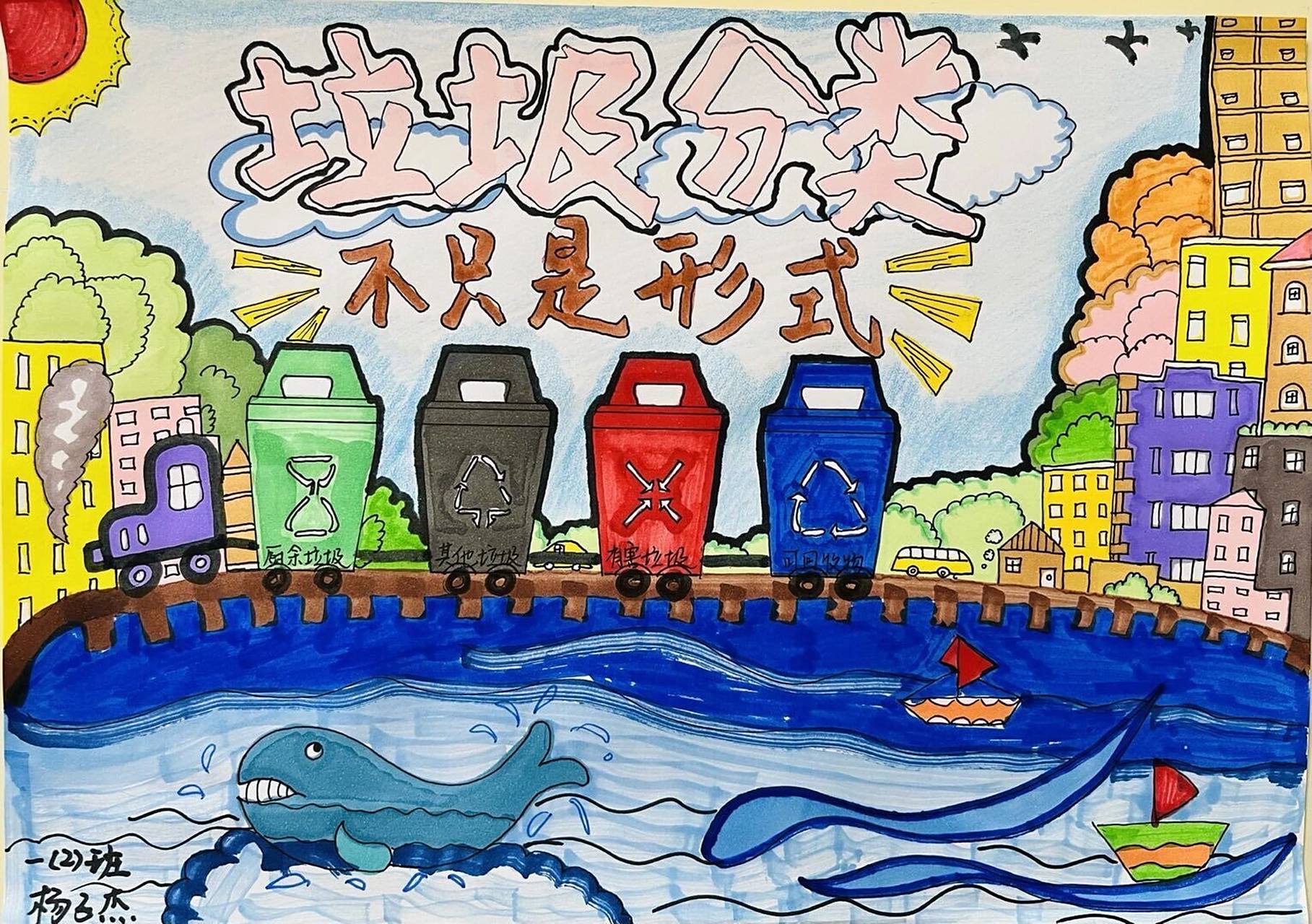 《垃圾分类》绘画作品展示 一年级孩子们的绘画作品!